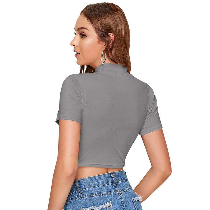 Odette Grey Polyester Color Block Crop Top For Women