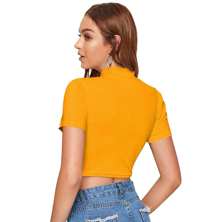 Odette Yellow Polyester Color Block Crop Top For Women