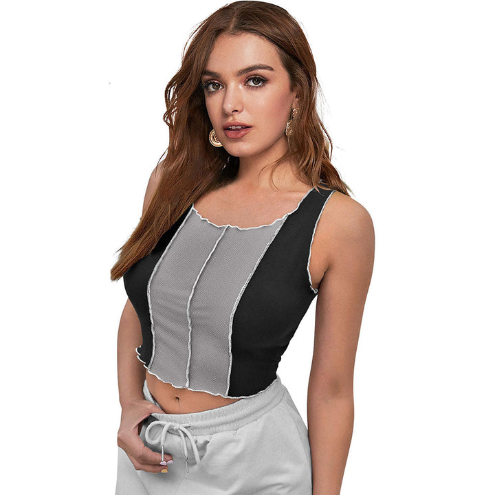 Odette Black Polyester Solid Crop Top For Women