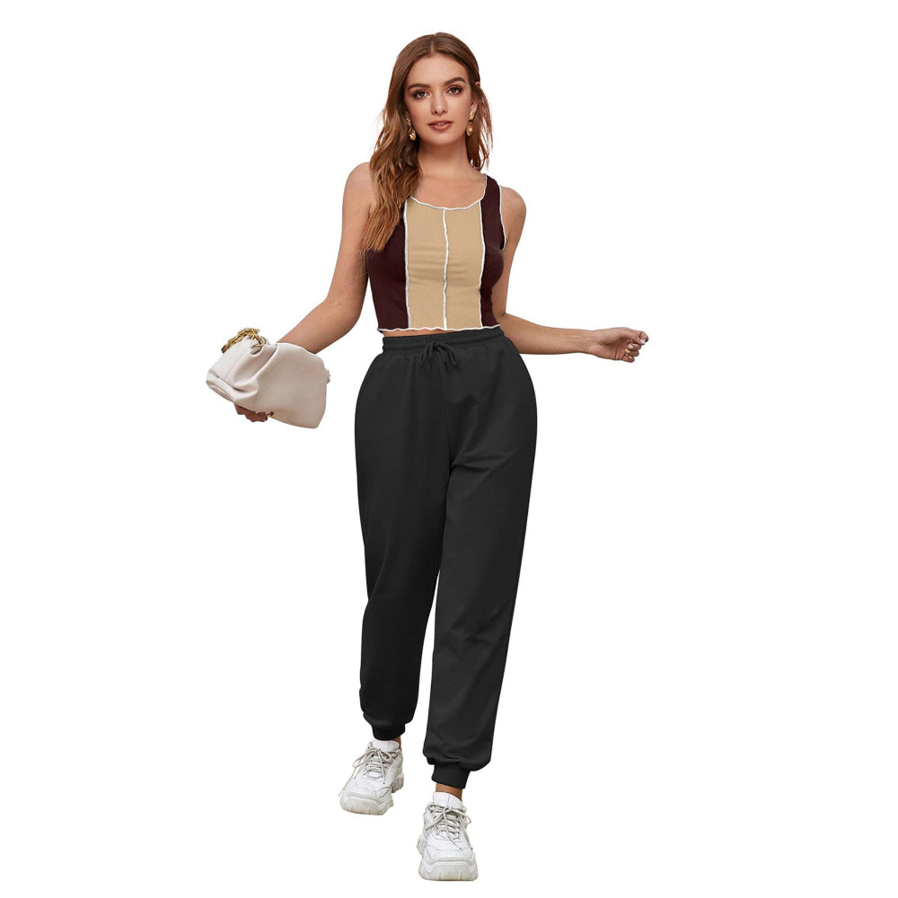 Odette Brown Polyester Solid Crop Top For Women