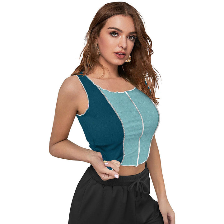 Odette Teal Polyester Solid Crop Top For Women