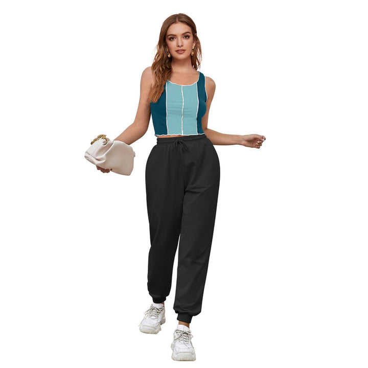 Odette Teal Polyester Solid Crop Top For Women