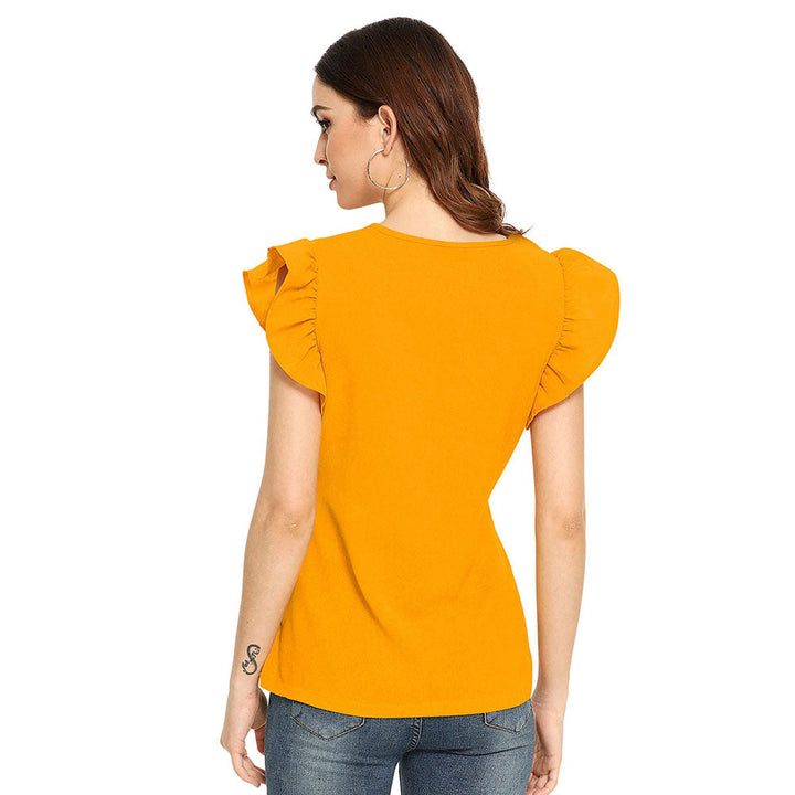 Odette Yellow Polyester Solid Top For Women