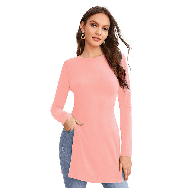 Odette Peach Polyester Solid Long Top For Women