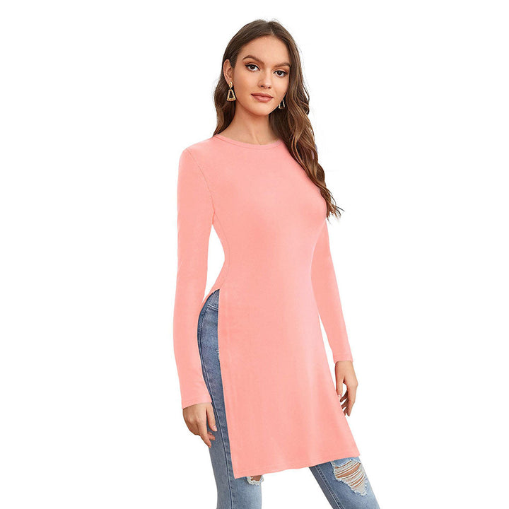 Odette Peach Polyester Solid Long Top For Women