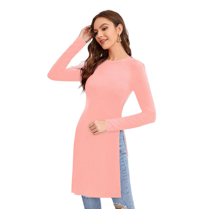 Odette Peach Polyester Solid Long Top For Women