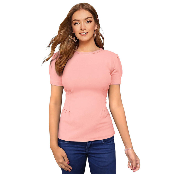 Odette Peach Polyester Solid Top For Women