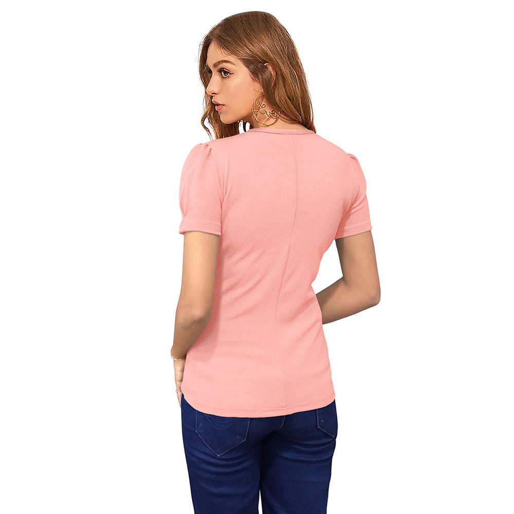 Odette Peach Polyester Solid Top For Women