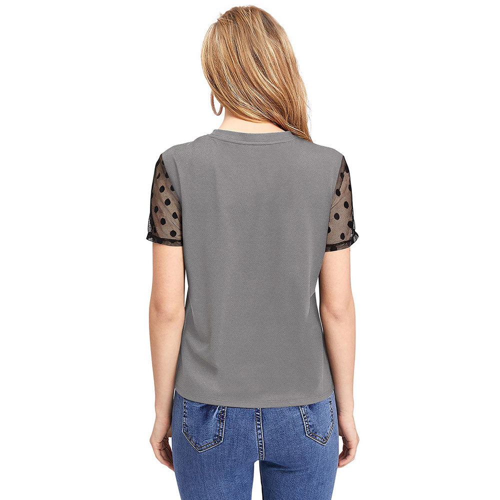 Odette Grey Polyester Solid Top For Women