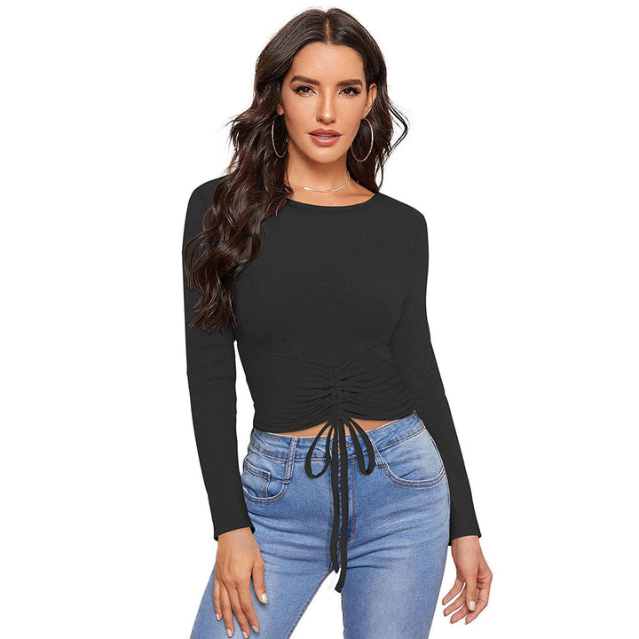 Odette Black Polyester Solid Top For Women