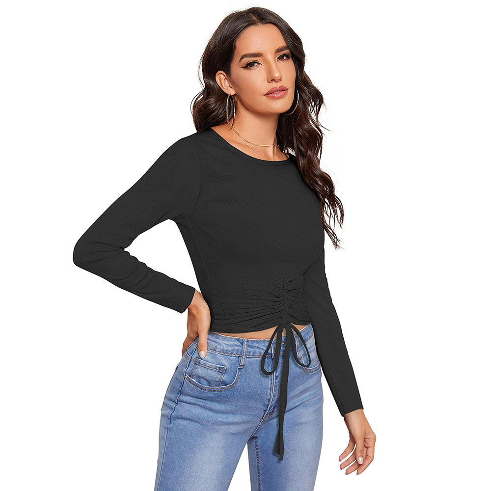 Odette Black Polyester Solid Top For Women