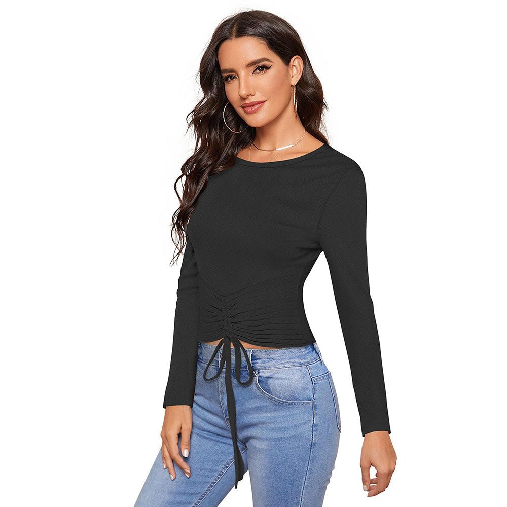 Odette Black Polyester Solid Top For Women