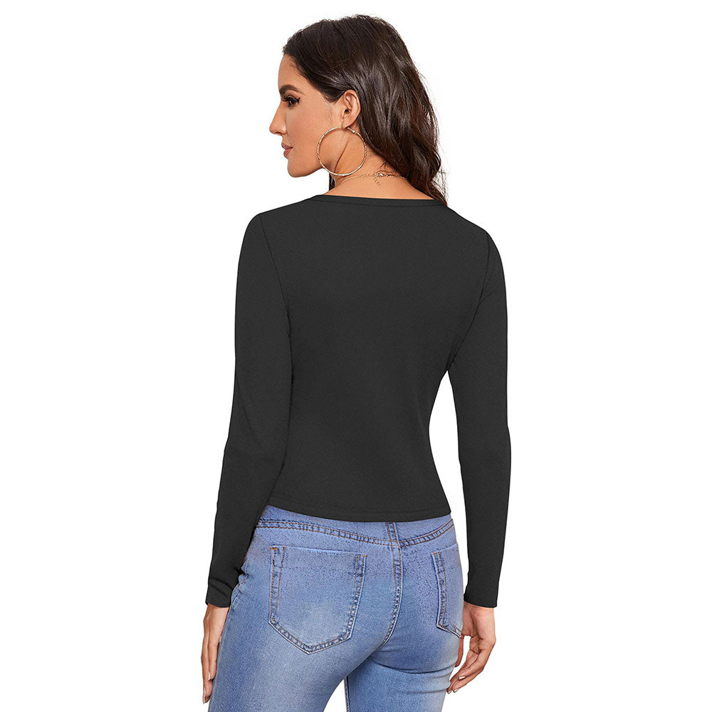 Odette Black Polyester Solid Top For Women