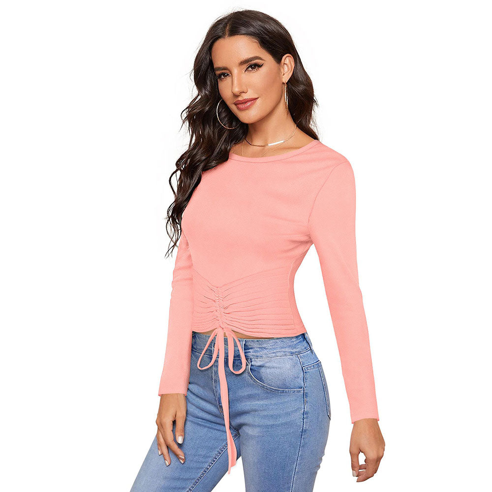 Odette Peach Polyester Solid Top For Women