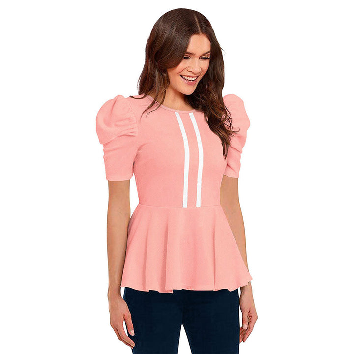 Odette Peach Polyester Solid Top For Women