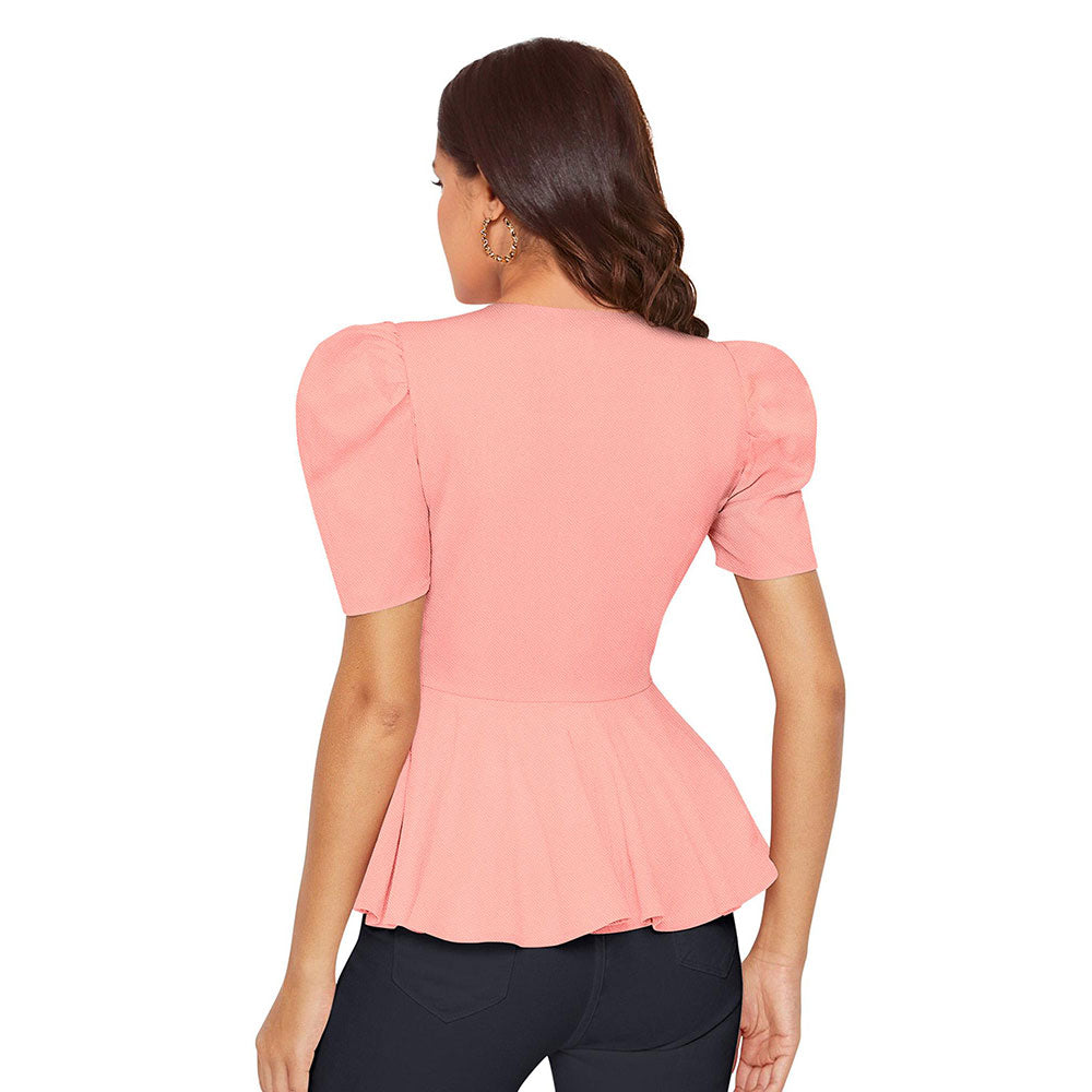 Odette Peach Polyester Solid Top For Women