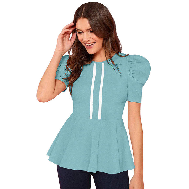 Odette Light Blue Polyester Solid Top For Women