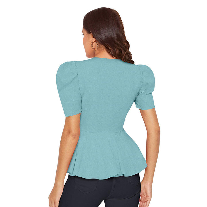 Odette Light Blue Polyester Solid Top For Women