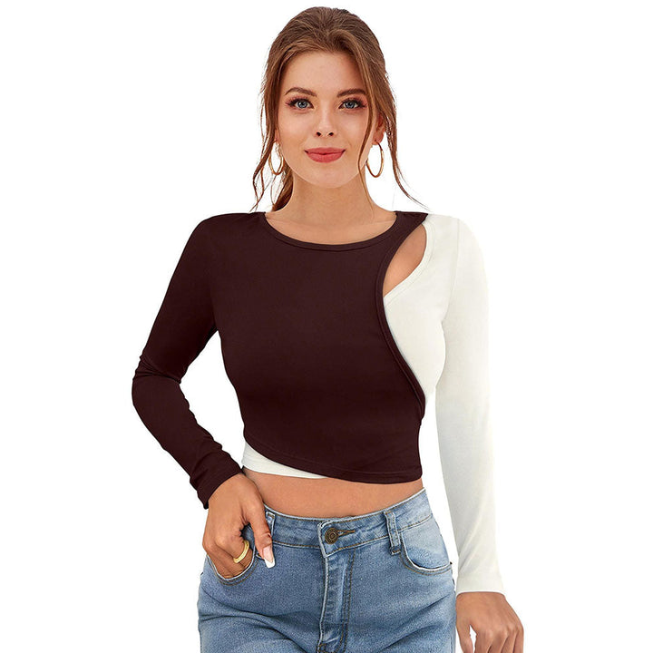 Odette Brown Polyester Solid Crop Top For Women