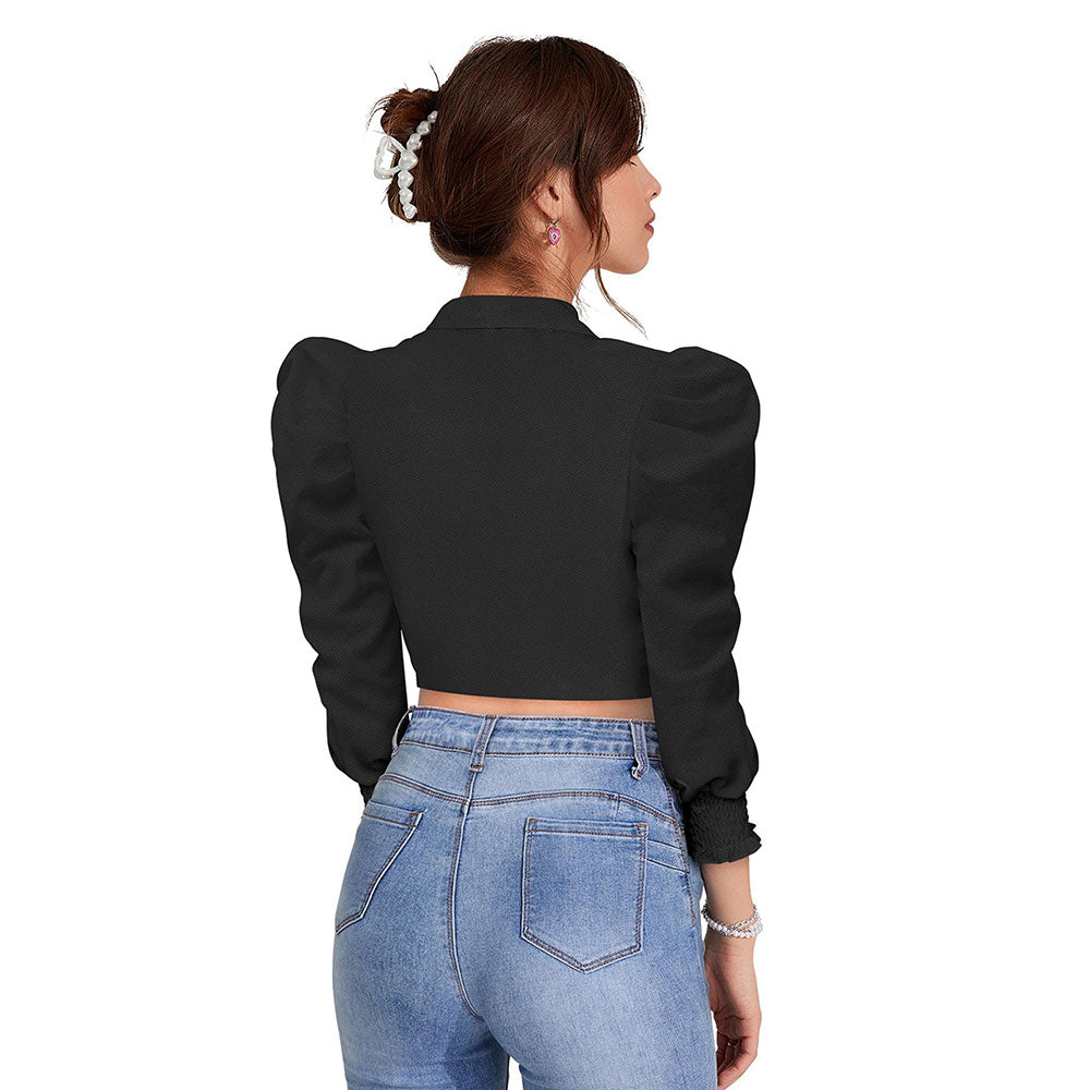 Odette Black Polyester Solid Crop Top For Women