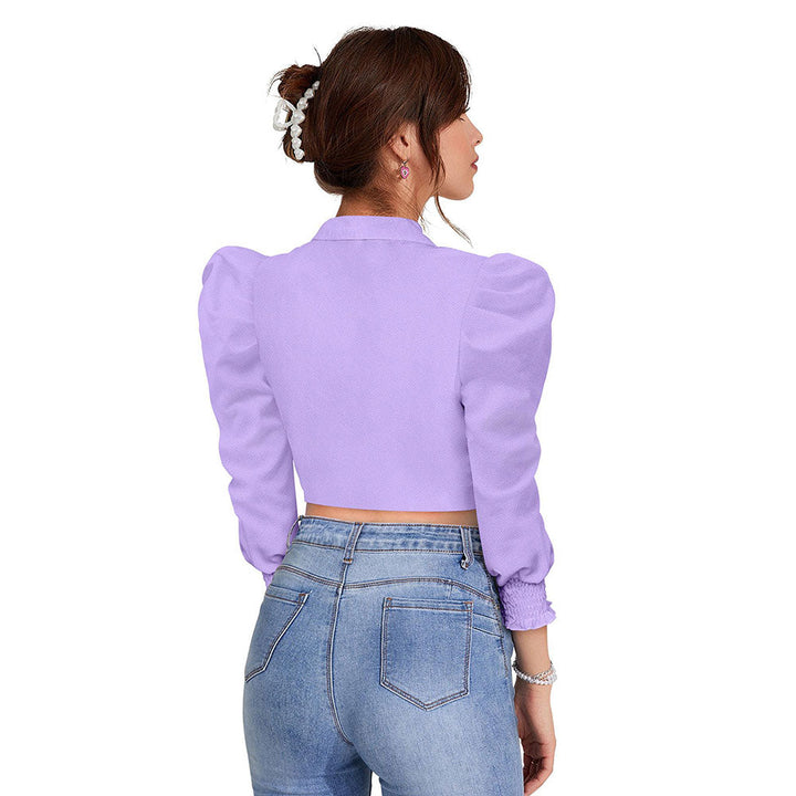 Odette Purple Polyester Solid Crop Top For Women