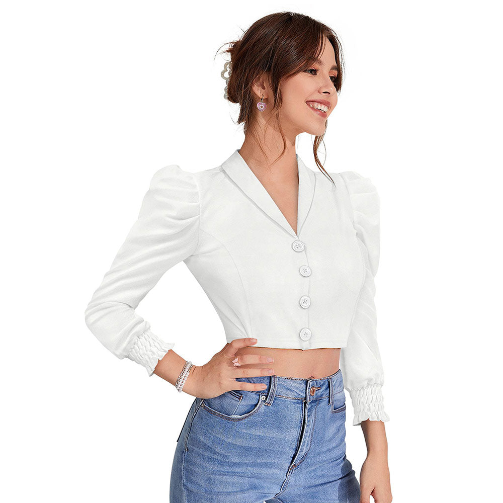 Odette White Polyester Solid Crop Top For Women