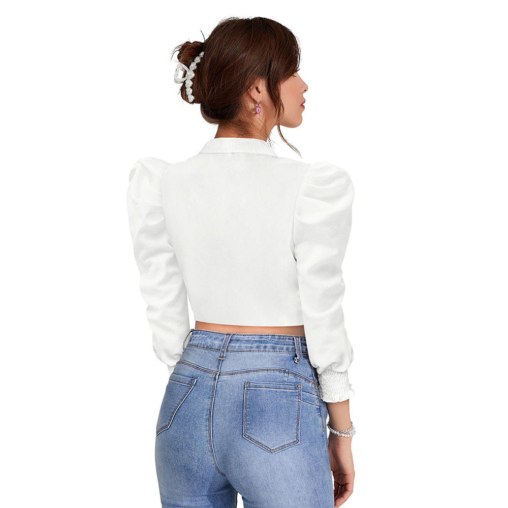 Odette White Polyester Solid Crop Top For Women