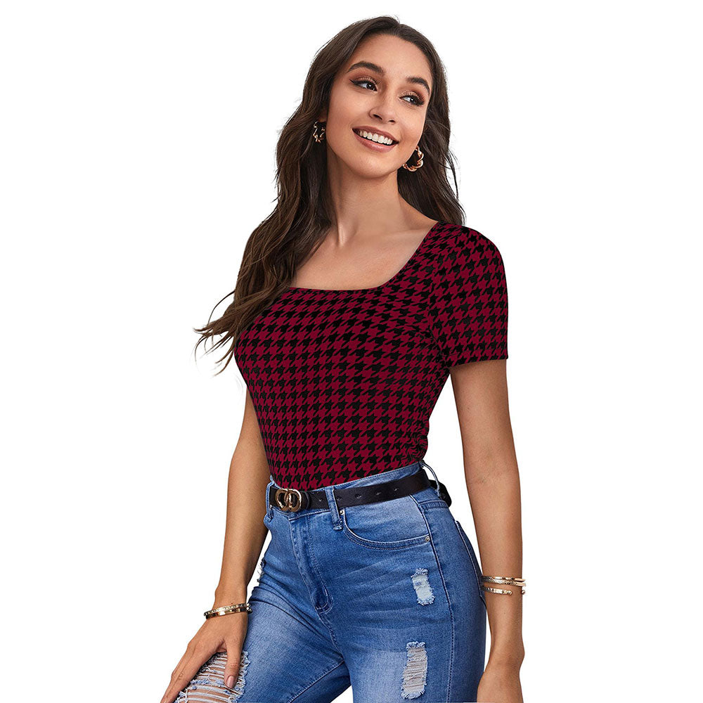 Odette Maroon Polyester Printed Top For Women