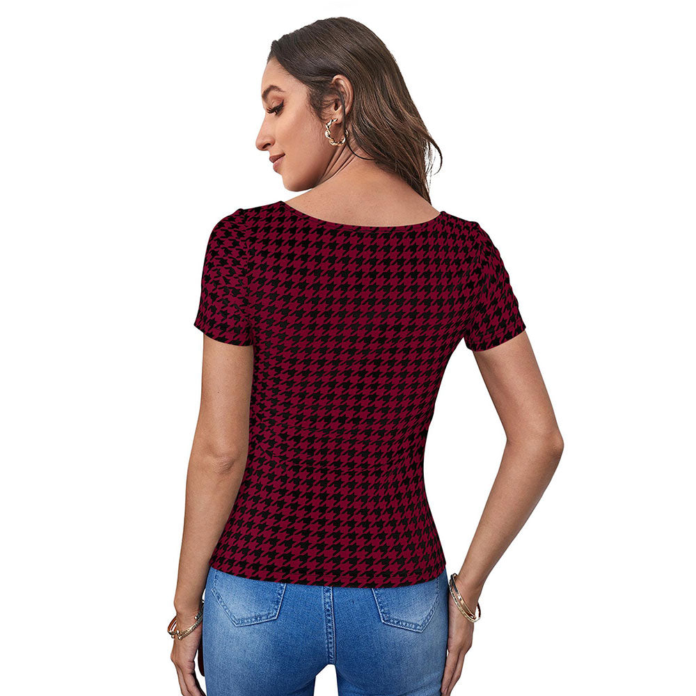 Odette Maroon Polyester Printed Top For Women