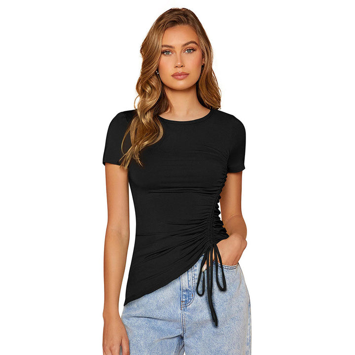 Odette Black Polyester Solid Top For Women