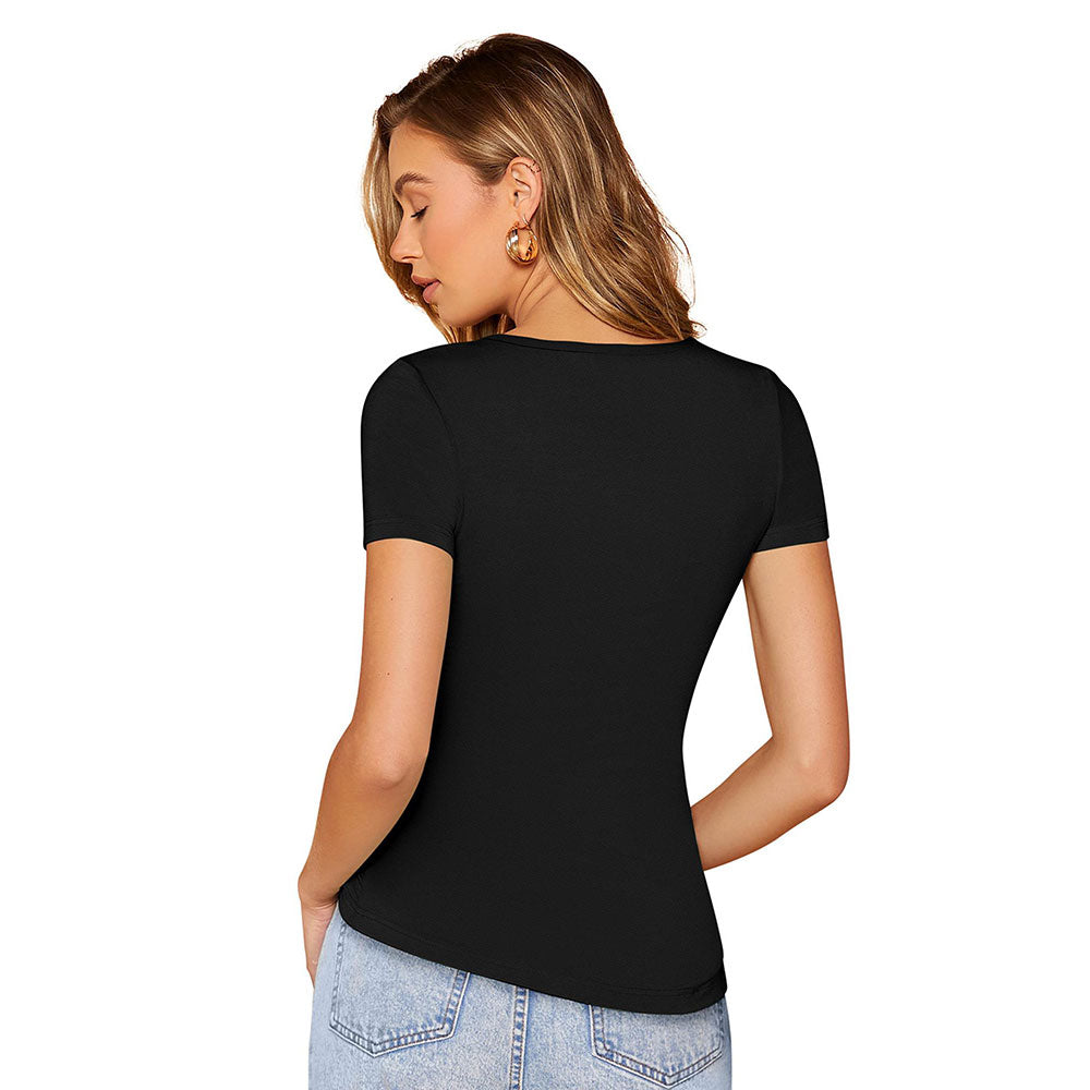 Odette Black Polyester Solid Top For Women