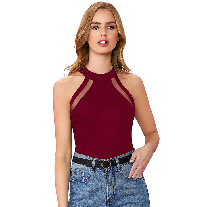 Odette Maroon Polyester Solid Top For Women