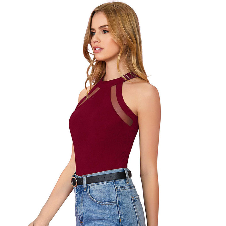 Odette Maroon Polyester Solid Top For Women