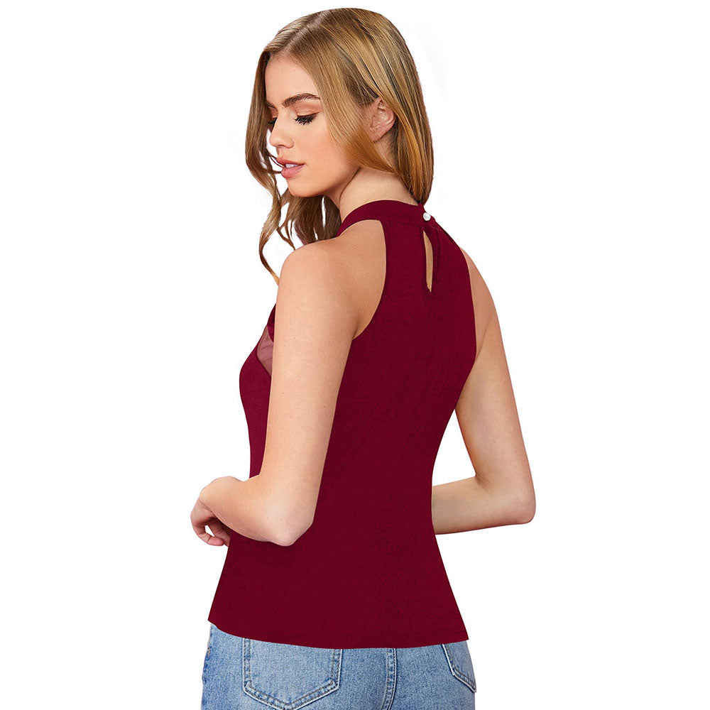 Odette Maroon Polyester Solid Top For Women