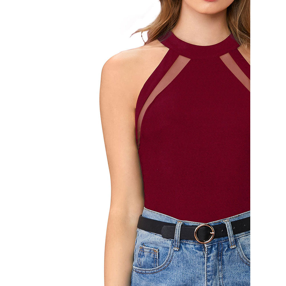 Odette Maroon Polyester Solid Top For Women