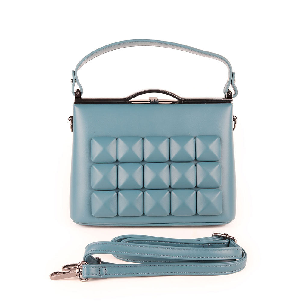 Odette Teal Smart Structured Clutch with Detachable Sling for Women