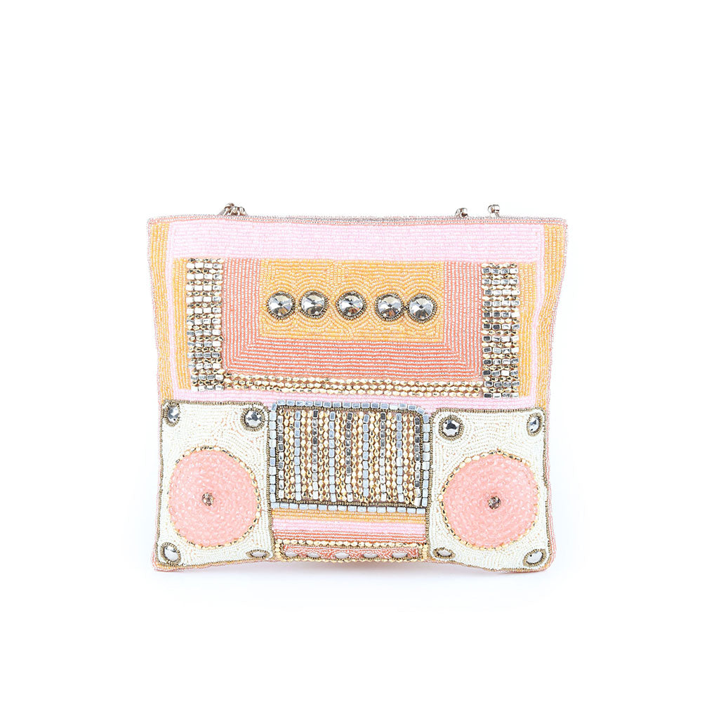 Odette Peach Pink Beads Embroidered Hand Bag for Women