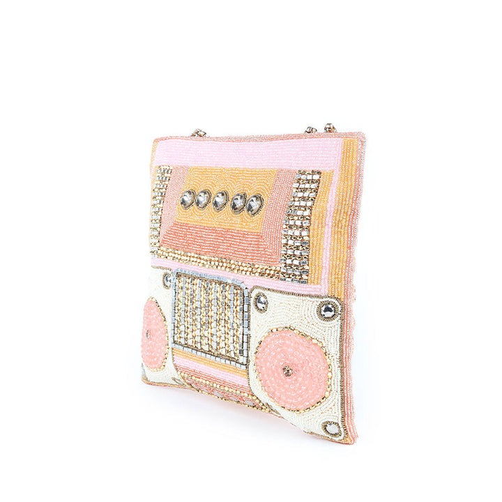 Odette Peach Pink Beads Embroidered Hand Bag for Women