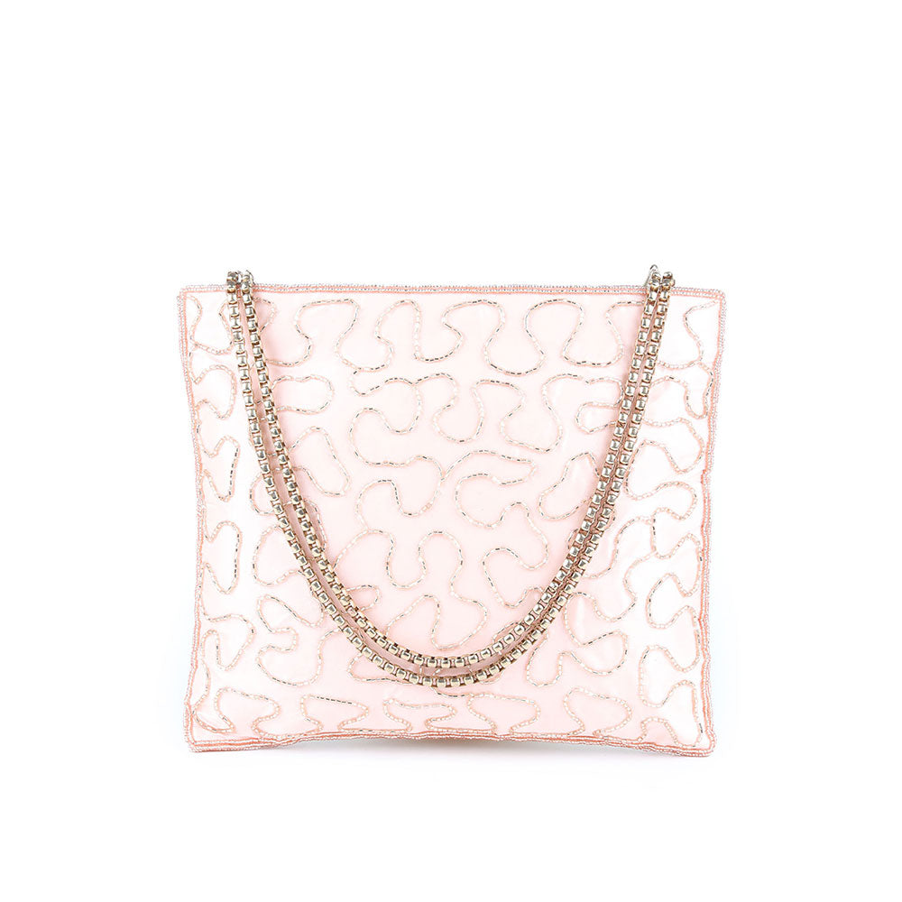 Odette Peach Pink Beads Embroidered Hand Bag for Women