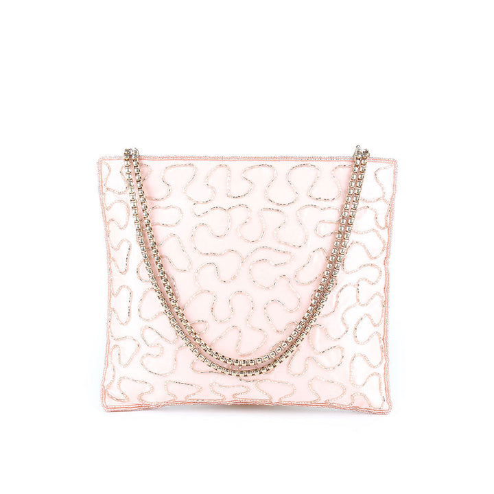 Odette Peach Pink Beads Embroidered Hand Bag for Women