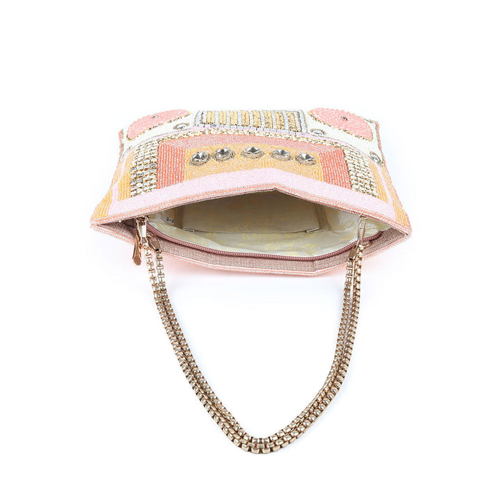 Odette Peach Pink Beads Embroidered Hand Bag for Women