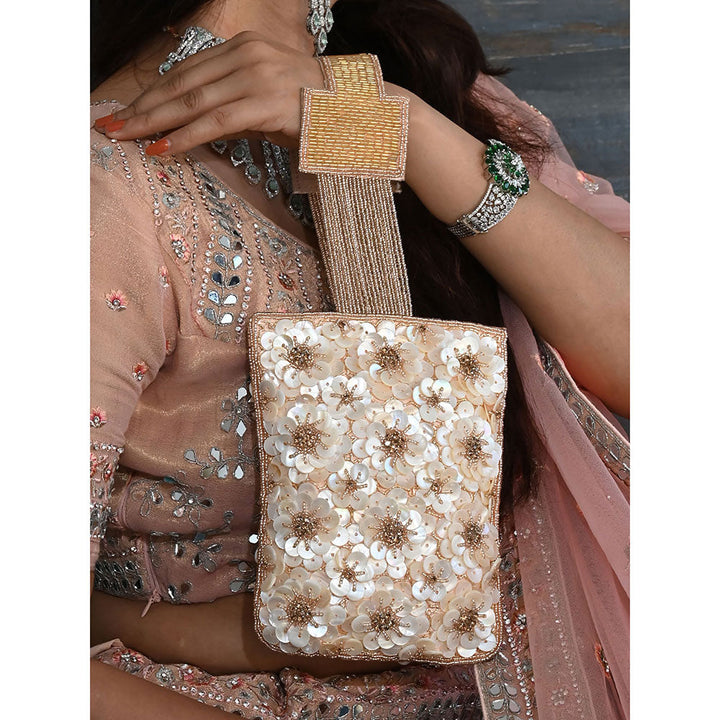 Odette Cream Beads Embroidered Clutch for Women