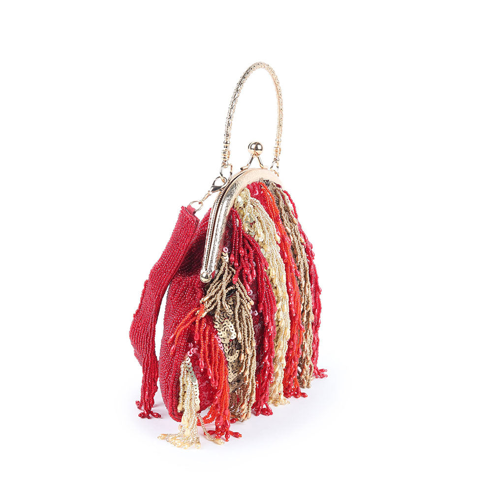 Odette Red Sequin Beads Embroidered Clutch for Women