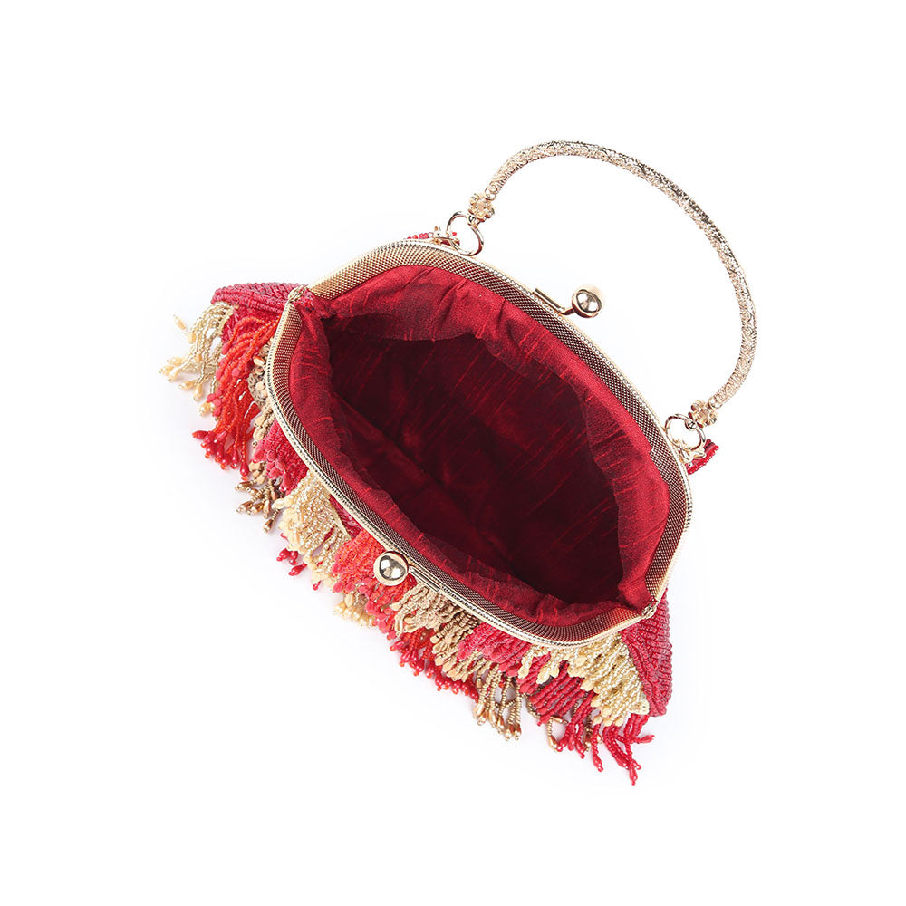 Odette Red Sequin Beads Embroidered Clutch for Women