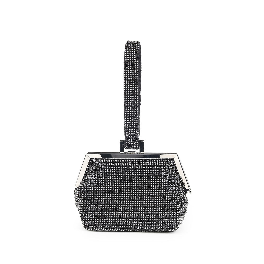 Odette Black Faux Stone Embellished Batua for Women