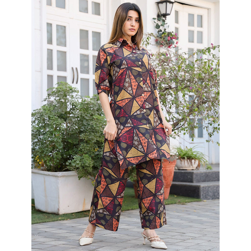 Odette Womens Multi-Color Cotton Printed Stitched Co Ord (Set of 2)