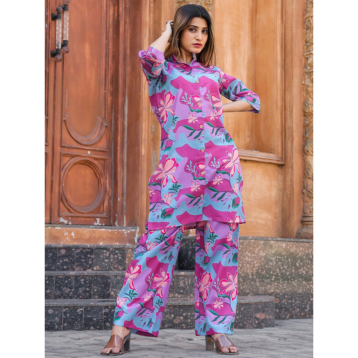 Odette Womens Multi-Color Cotton Printed Stitched Co Ord (Set of 2)