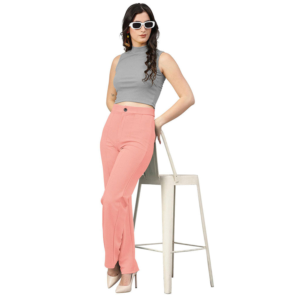 Odette Peach Polyester Trouser For Women