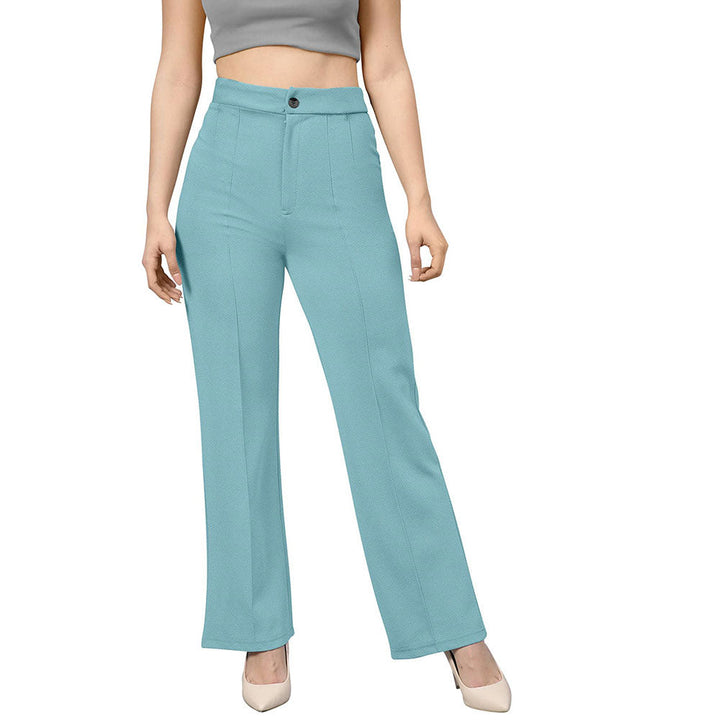 Odette Light Blue Polyester Trouser For Women