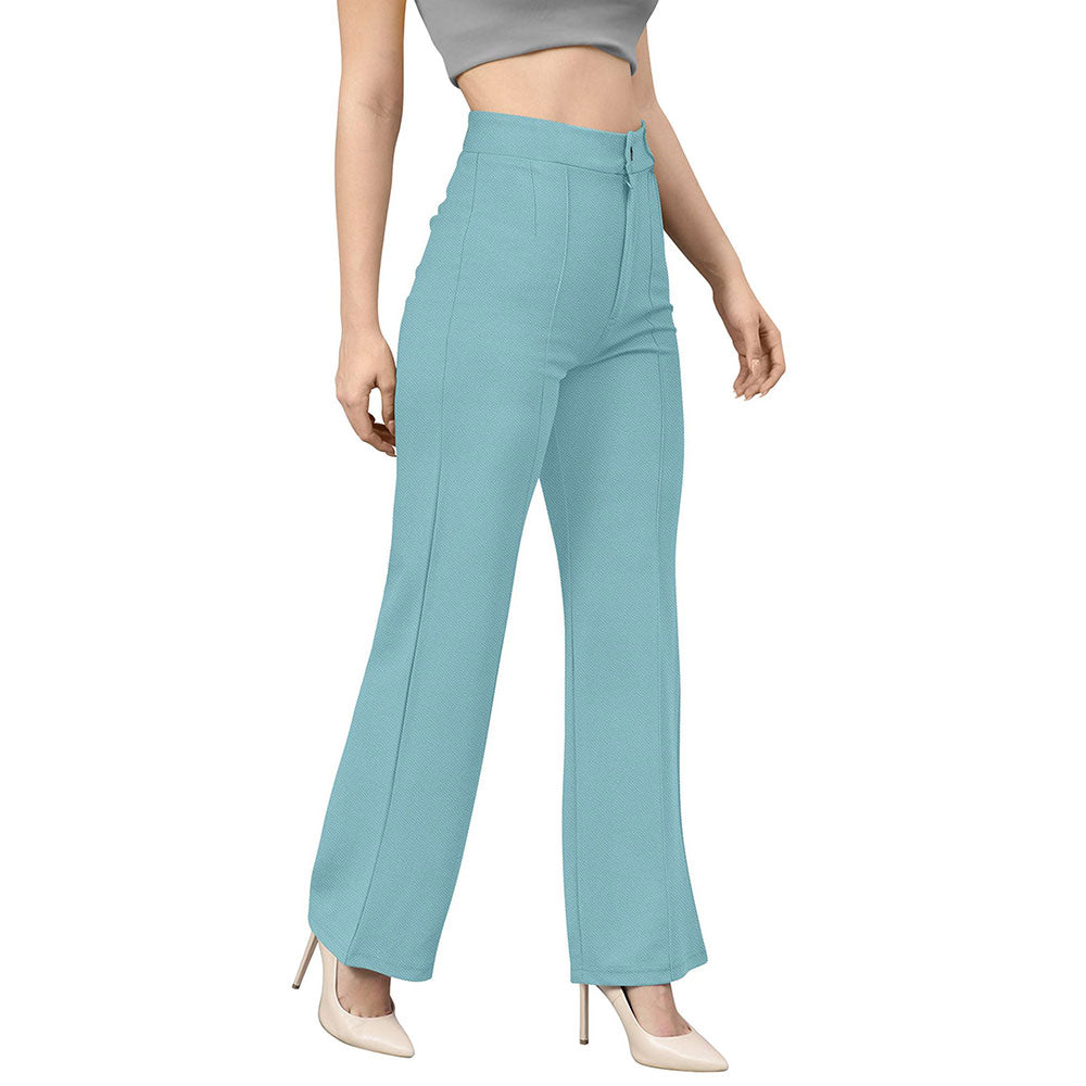 Odette Light Blue Polyester Trouser For Women